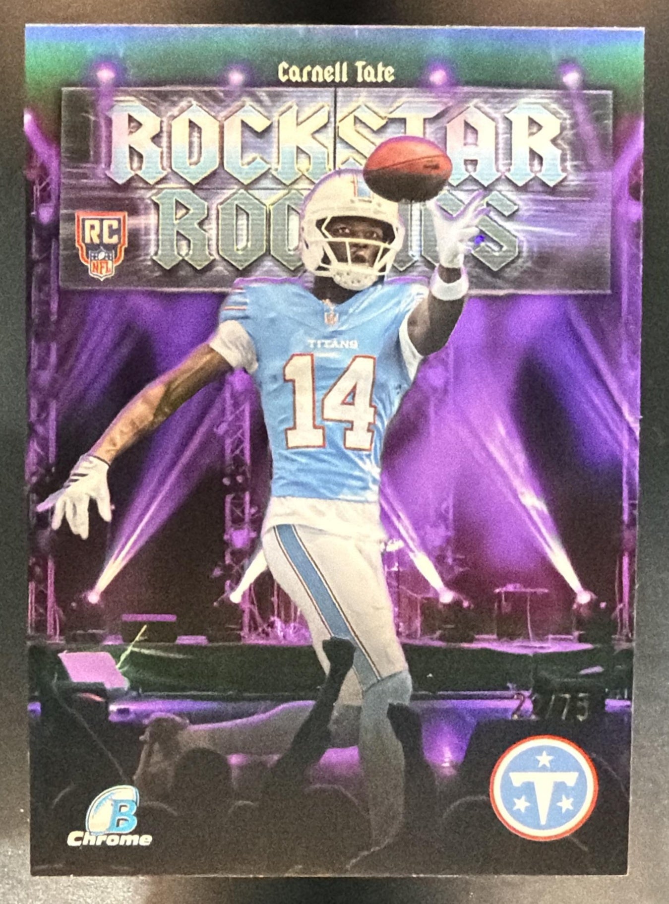 2026 Bowman Carnell Tate #RR-8 Rockstar Rookies Chrome Purple Refractor /75 RC — front