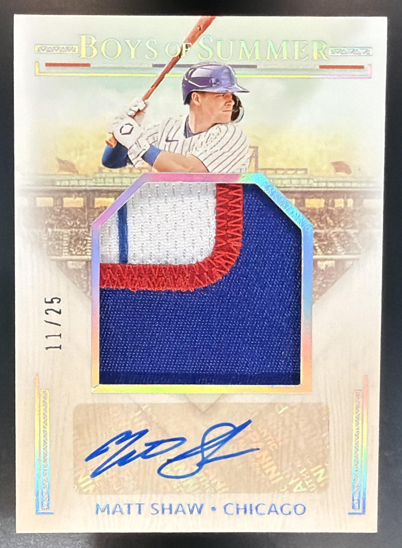 2024 Boys of Summer Matt Shaw Jumbo Material Signatures Holo Silver /25 MEM Auto — front