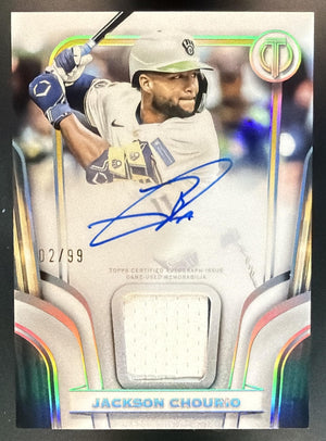 2026 Topps Tribute Jackson Chourio #TTTA-JC to Threads Auto Relic /99 MEM RC