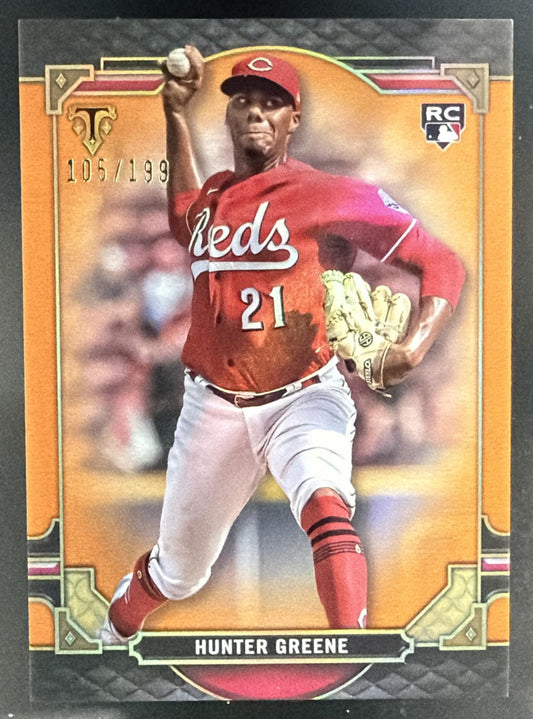 2022 Topps Triple Threads Hunter Greene #13 Amber /199 RC Reds — front