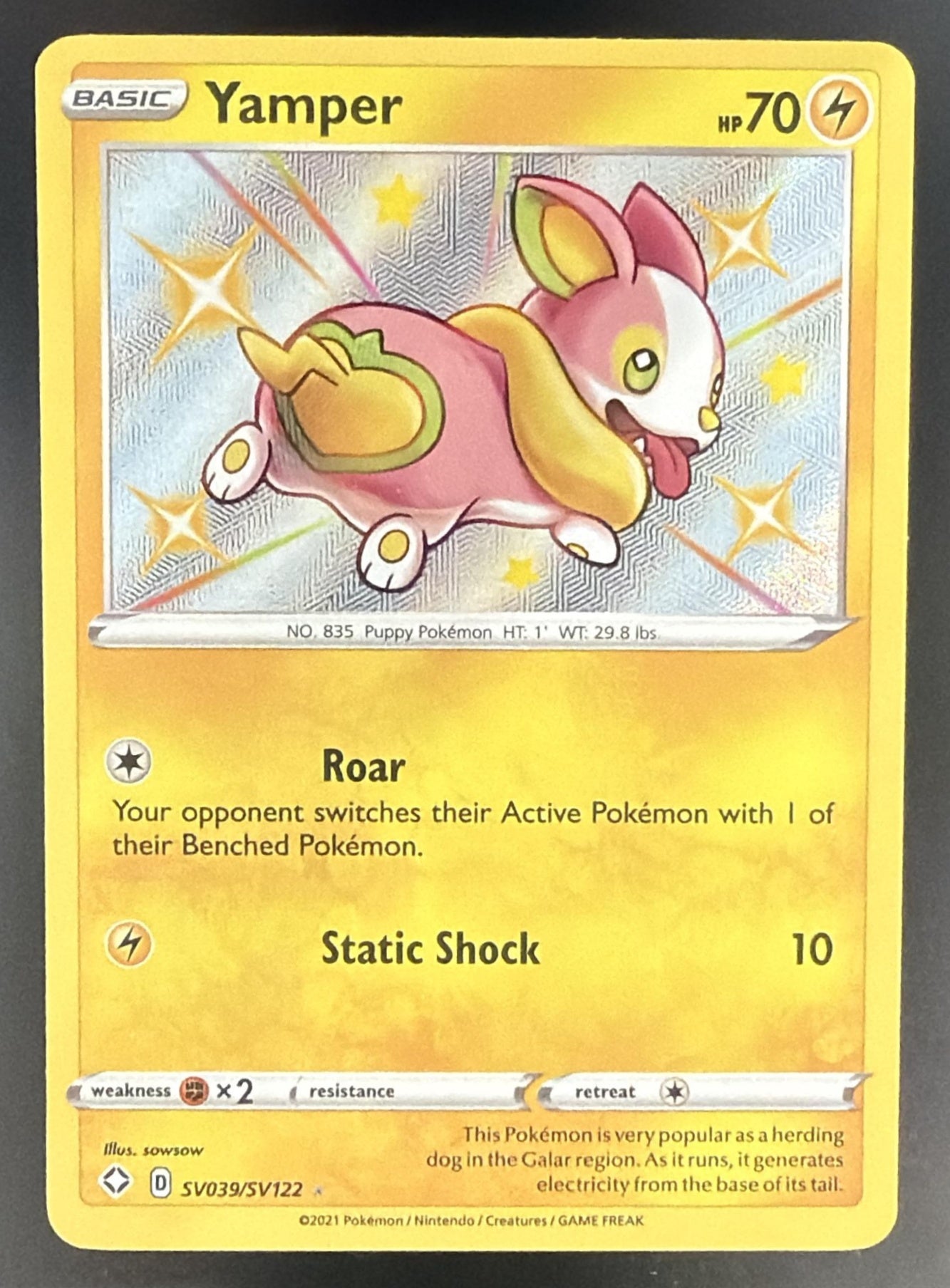 2021 Pokemon Sword & Shield Shining Fates Yamper #SV039/SV122 Shiny Vault — front