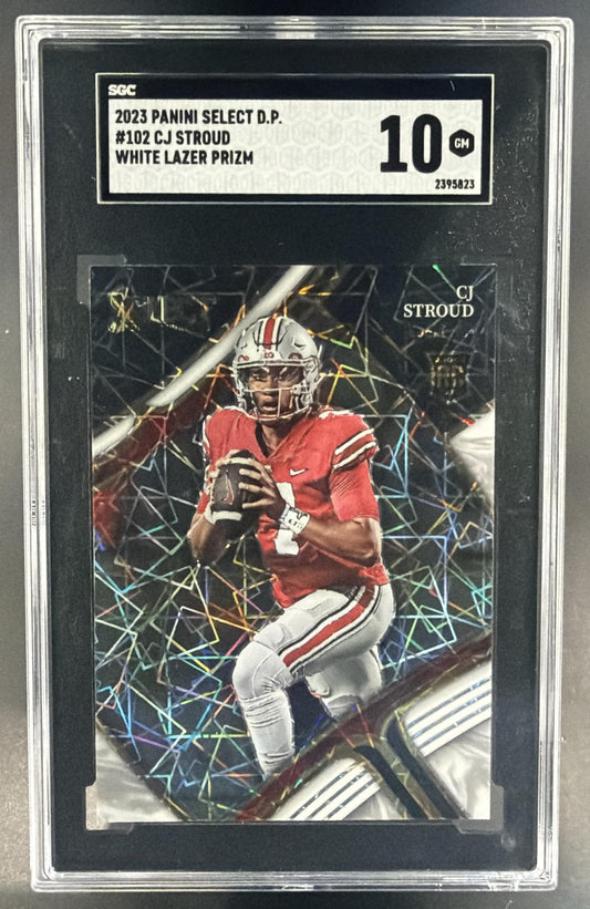 2023 Panini Select Draft Picks C.J. Stroud #102 White Lazer Prizm RC SGC 10 — front