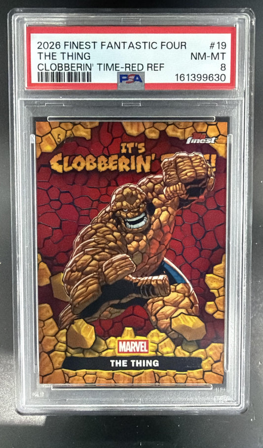2026 Topps Marvel Finest Fantastic Four 65th Thing Clobberin Time Red /5 PSA 8 — front