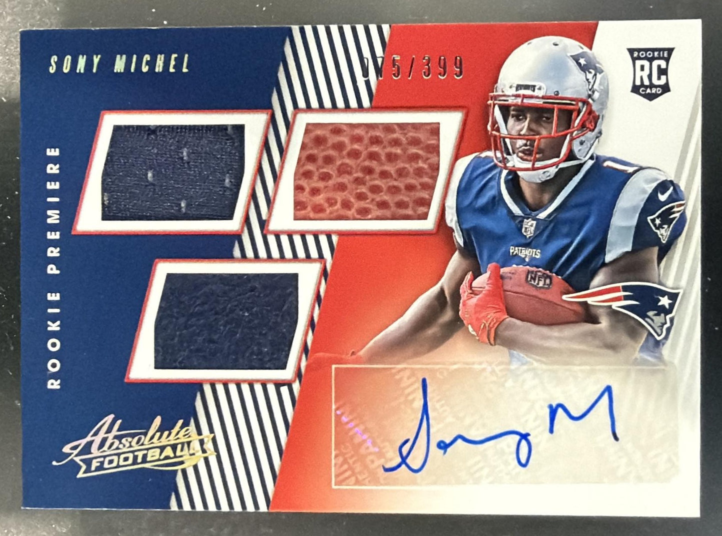 2018 Panini Absolute Sony Michel #159 175/399 MEM Auto RC Patriots — front