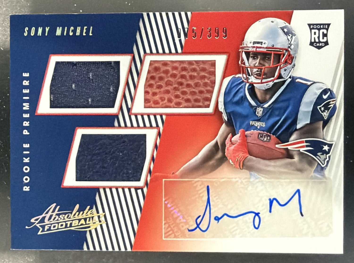 2018 Panini Absolute Sony Michel #159 175/399 MEM Auto RC Patriots — front