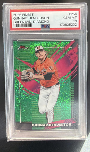 2026 Topps Finest Gunnar Henderson Rare Green Mini-Diamond Refractor /99 PSA 10