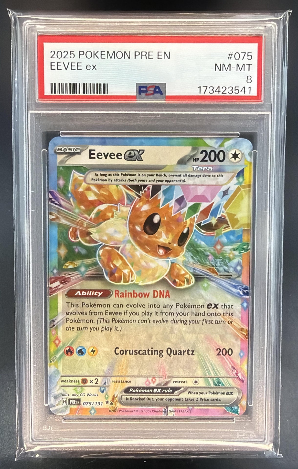 2025 Pokemon Prismatic Evolutions Eevee ex #075/131 PSA 8 — front