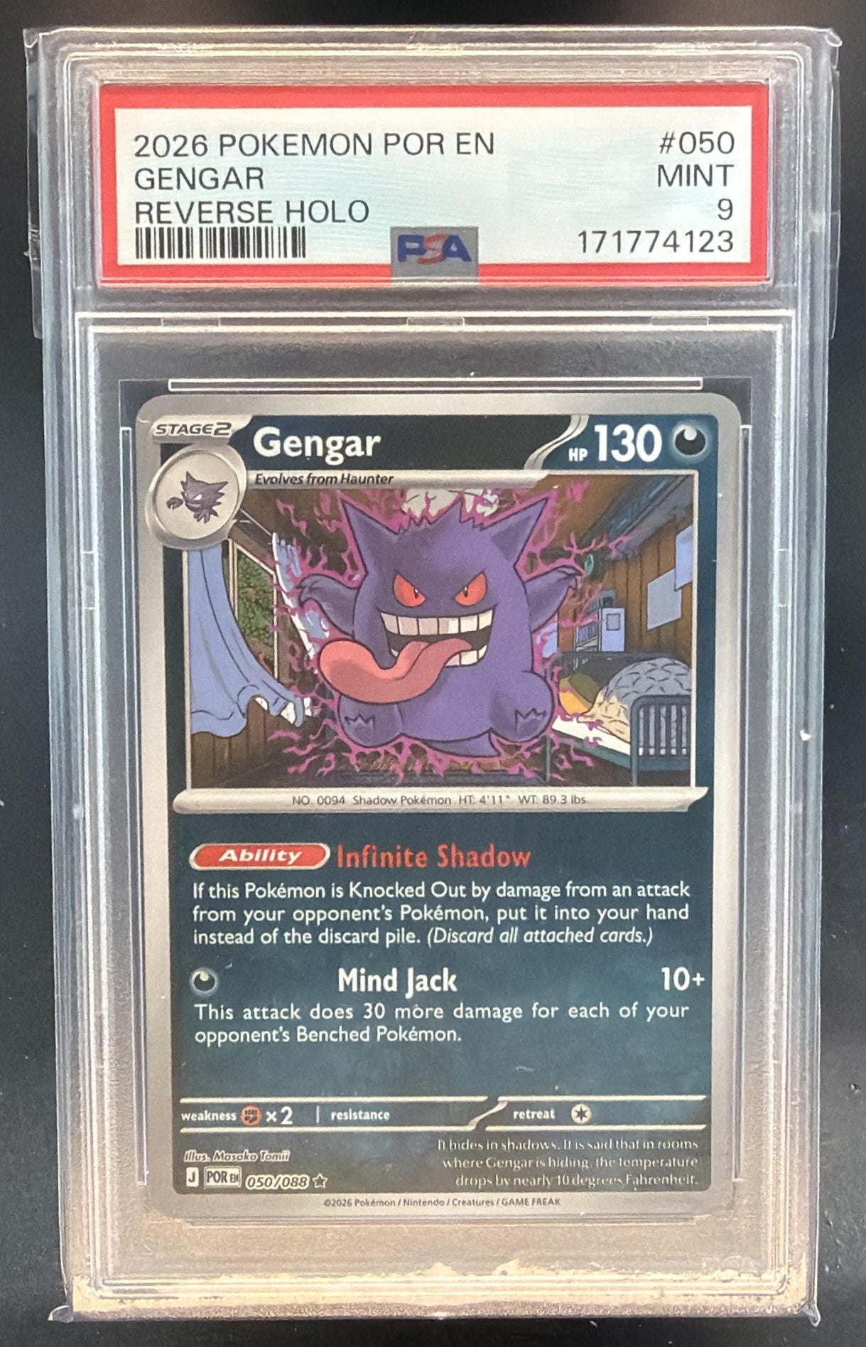 2026 Pokemon Perfect Order Gengar #050/088 Reverse Holo PSA 9 — front