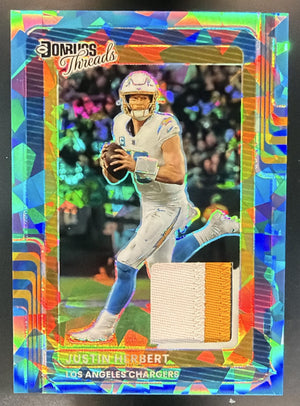2025 Panini Donruss Optic Justin Herbert #DTH-JHB Threads Ice Prizm /49 MEM