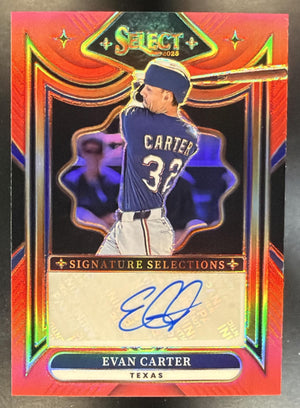 2025 Panini Select Evan Carter #SS-EC Signature Selections Red Prizms /99 Auto