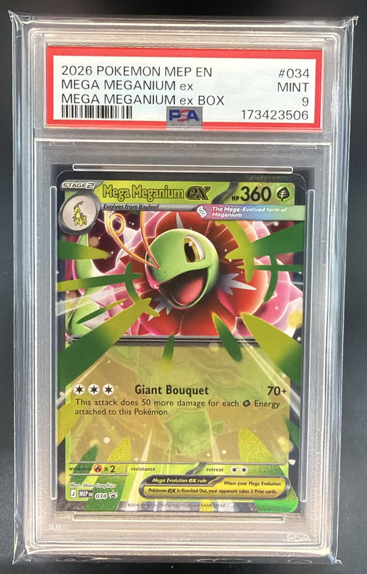 2026 Pokemon MEP Black Star Promos Mega Meganium ex #034 PSA 9 — front