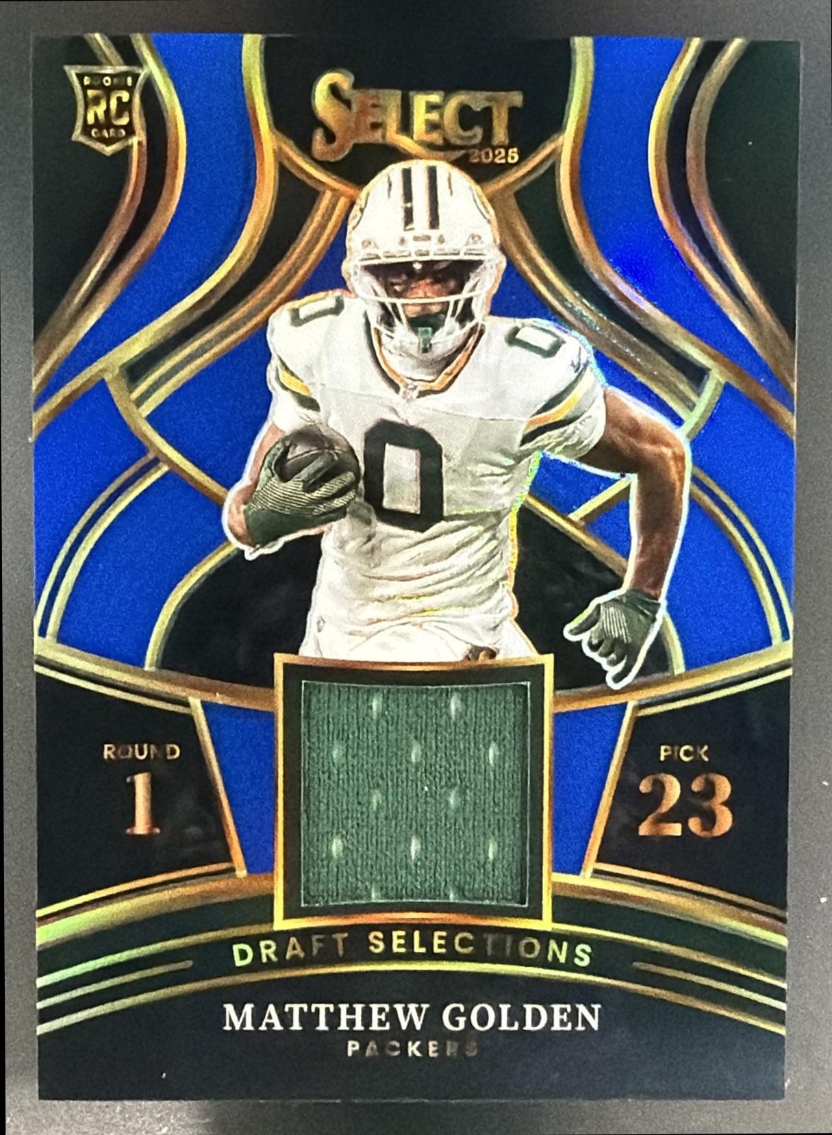 2025 Panini Select Matthew Golden Draft Selections Memorabilia Blue Prizm MEM RC — front