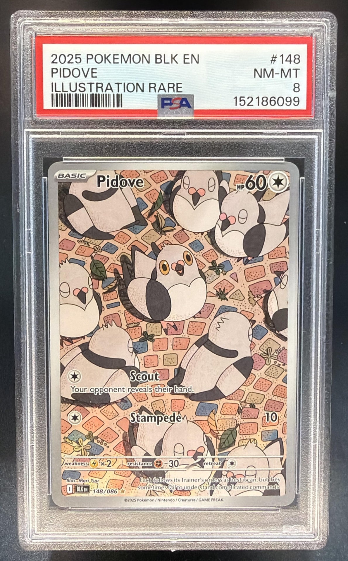 2025 Pokemon Black Bolt Pidove #148/086 Illustration Rare PSA 8 — front