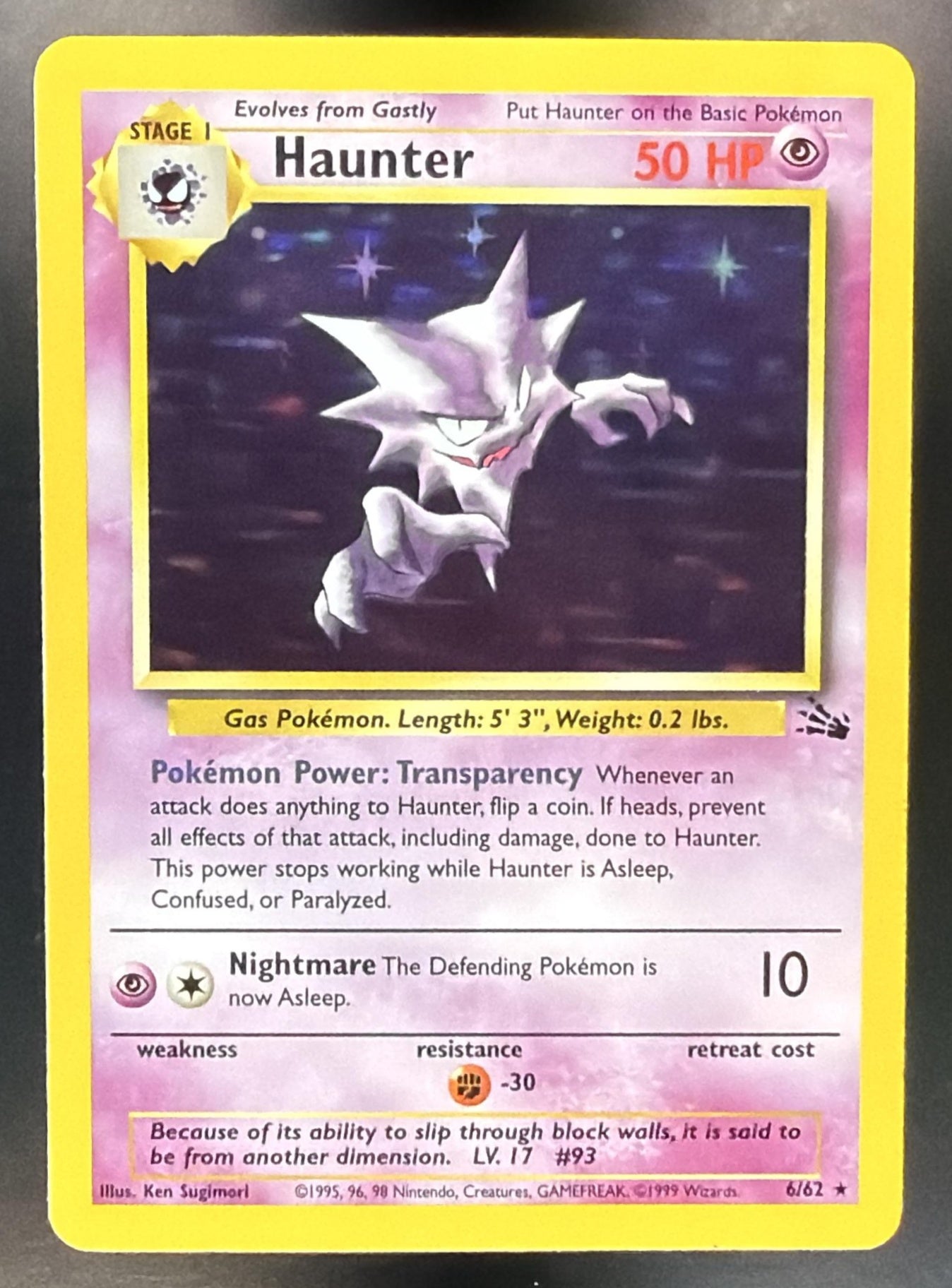 1999 Pokemon Fossil Haunter #6/62 — front