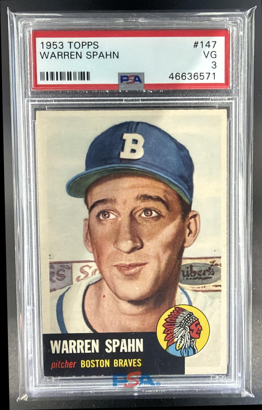 1953 Topps Warren Spahn #147b Braves PSA 3 — front
