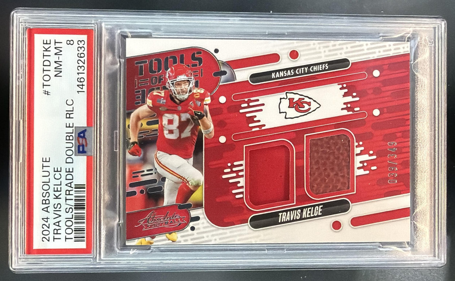 2024 Panini Absolute Travis Kelce Tools of the Trade Double /349 MEM PSA 8 — front