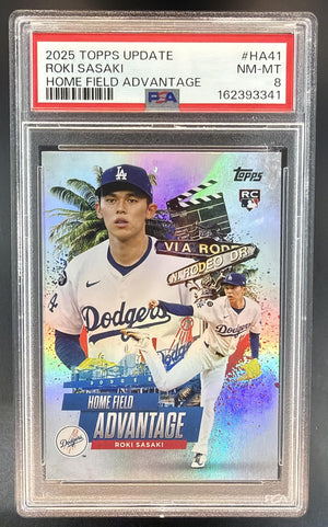 2025 Topps Chrome Update Roki Sasaki #HA-41 Home Field Advantage RC SSP PSA 8