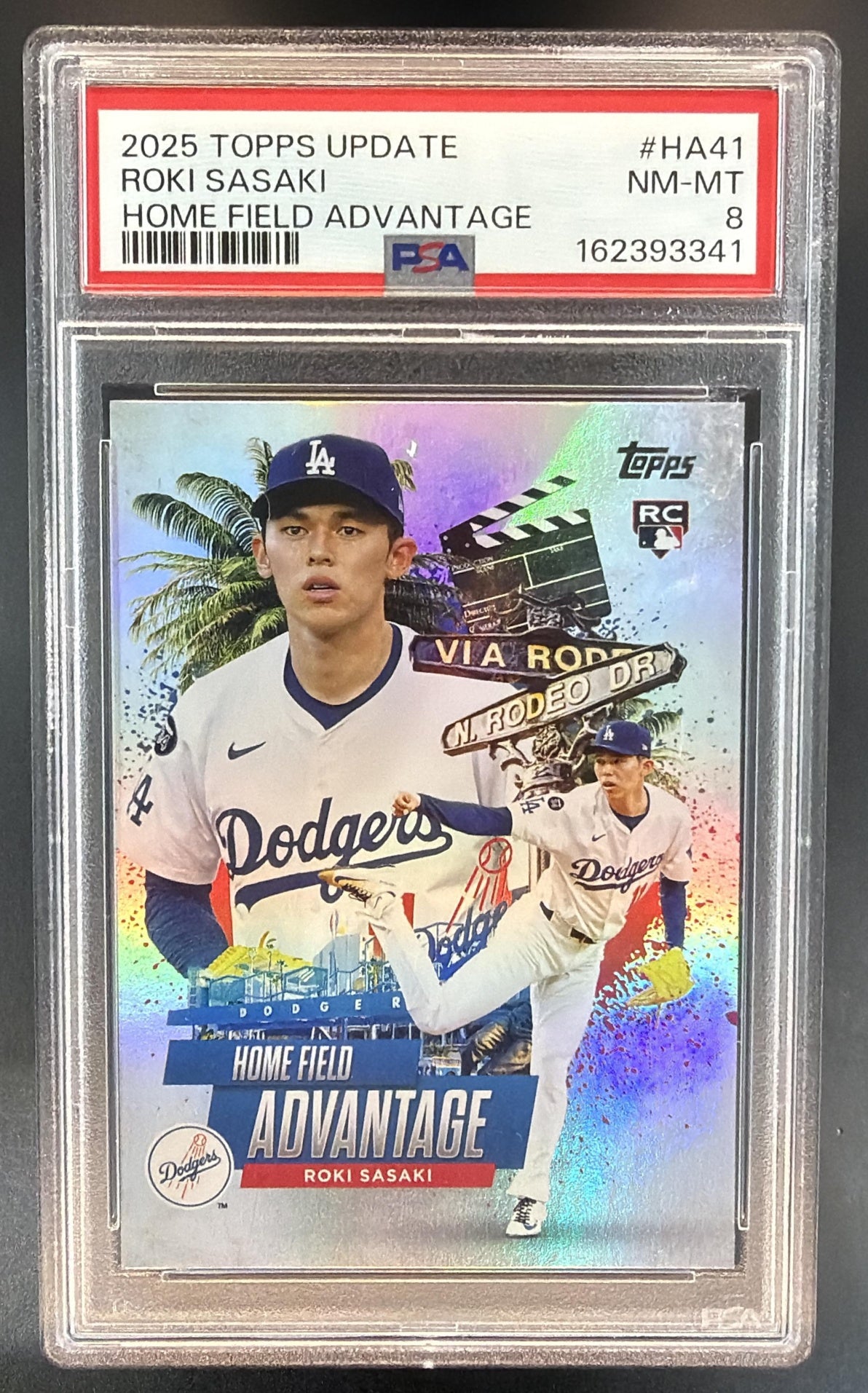 2025 Topps Chrome Update Roki Sasaki #HA-41 Home Field Advantage RC SSP PSA 8 — front