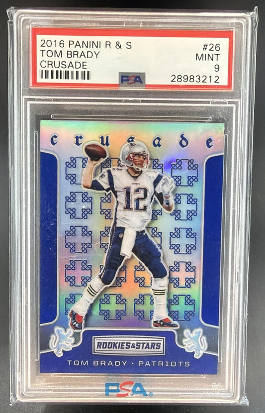 2016 Panini Rookies & Stars Tom Brady #26 Crusade Patriots PSA 9 — front