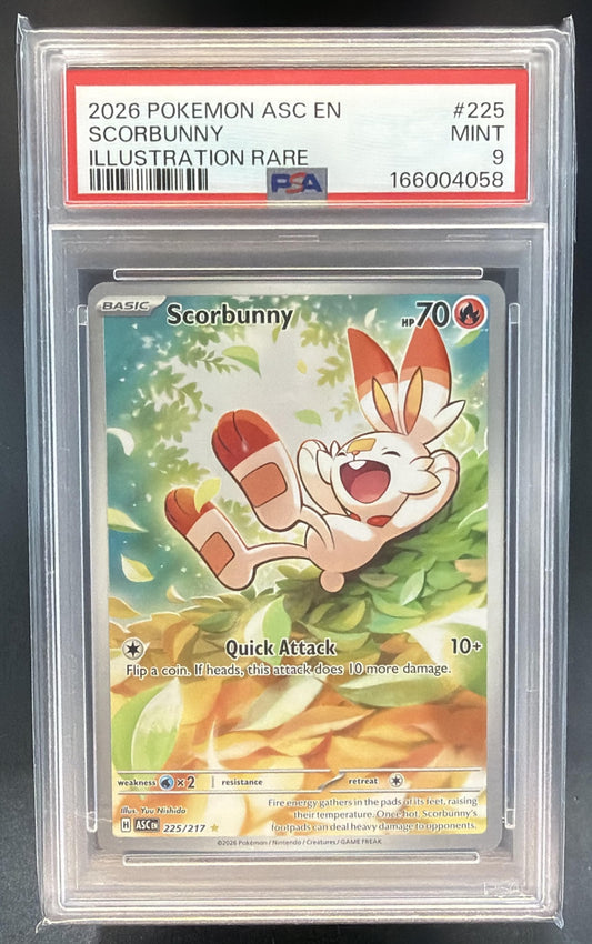 2026 Pokemon Ascended Heroes Scorbunny #225/217 Illustration Rare PSA 9 — front