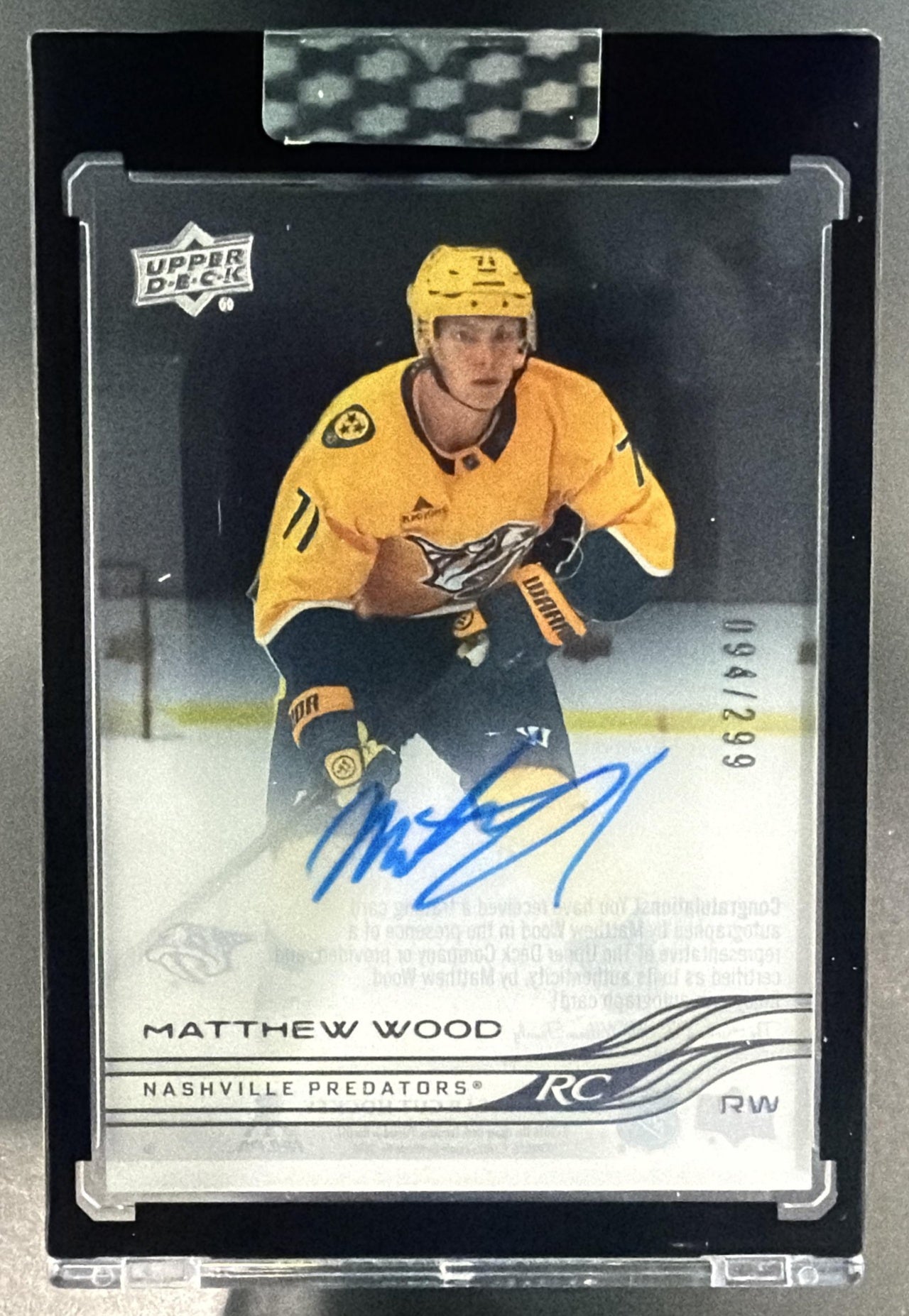 2025 Upper Deck Clear Cut Matthew Wood #CC-MW - Rookies /299 RC Auto — front