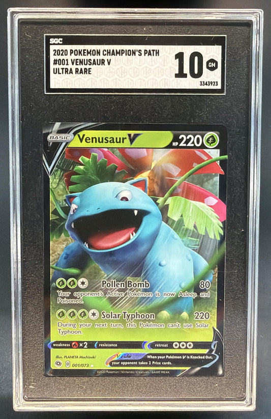 2020 Pokemon Sword & Shield Champion's Path Venusaur V #001/073 Holo SGC 10 — front