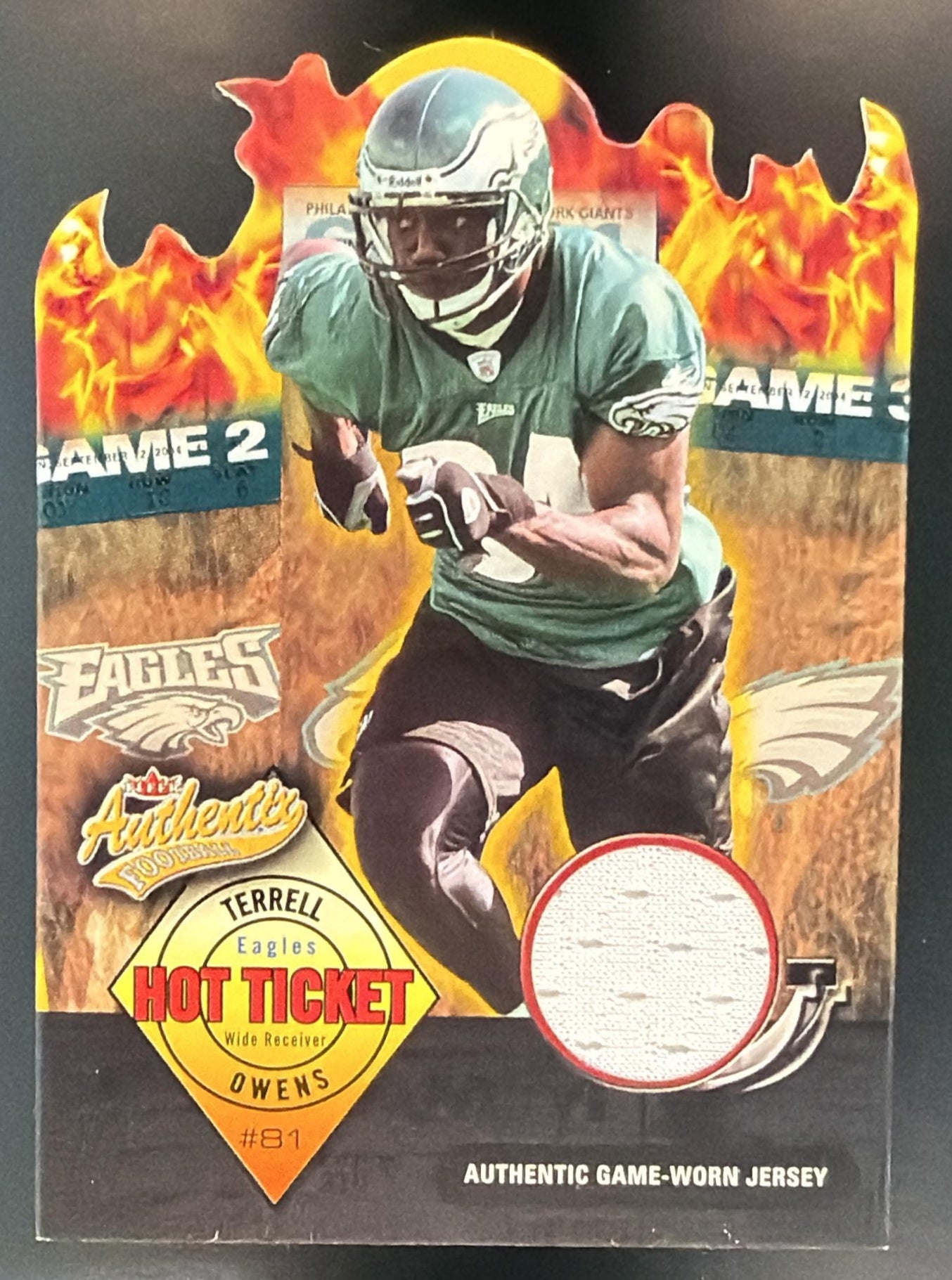 2004 Fleer Authentix Terrell Owens #HT-TO Hot Ticket Jersey 295/460 Eagles — front