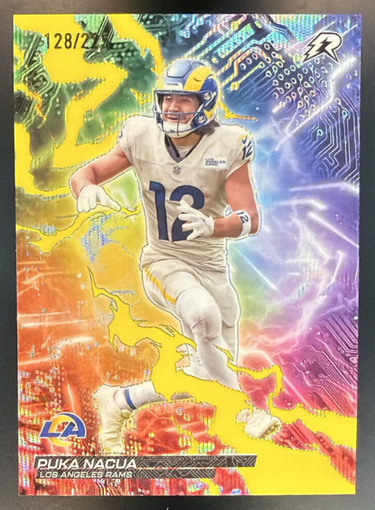 2025 Topps Resurgence Puka Nacua Circuit Breakers Yellow Surge Refractor /225 — front
