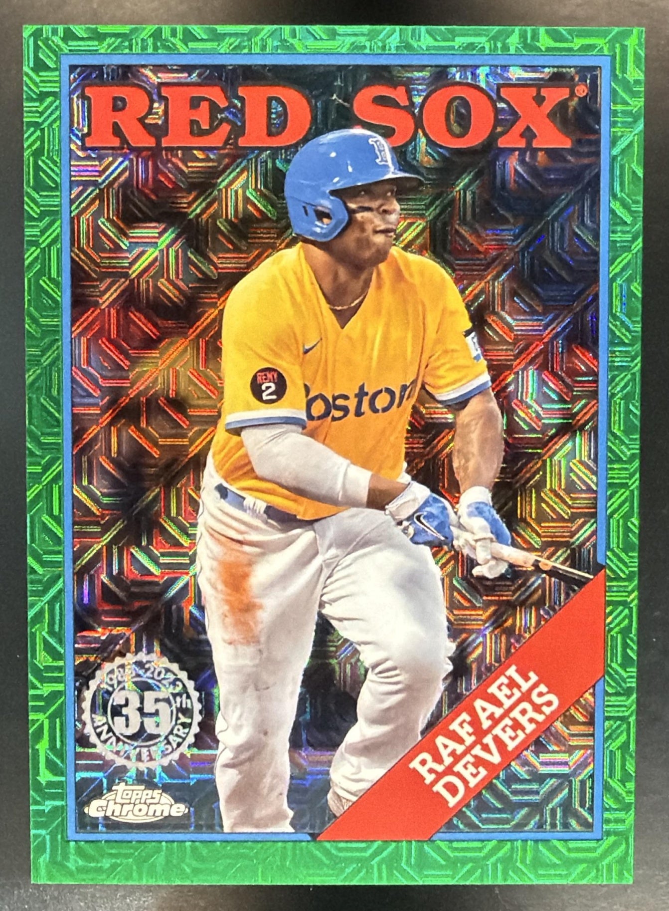 2023 Topps Rafael Devers 35th Anniversary Chrome Series One Green /99 — front
