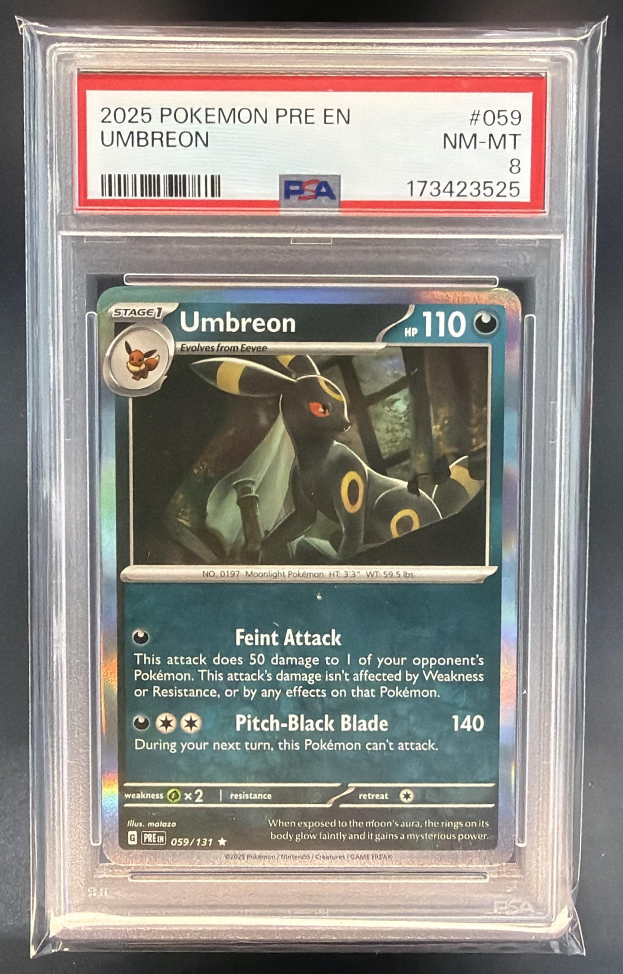 2025 Pokemon Prismatic Evolutions Umbreon #059/131 PSA 8 — front
