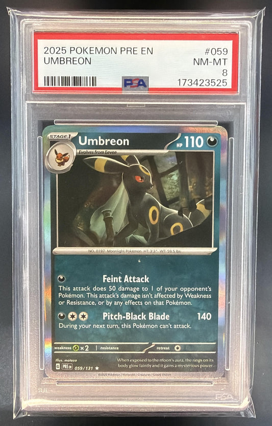 2025 Pokemon Prismatic Evolutions Umbreon #059/131 PSA 8 — front