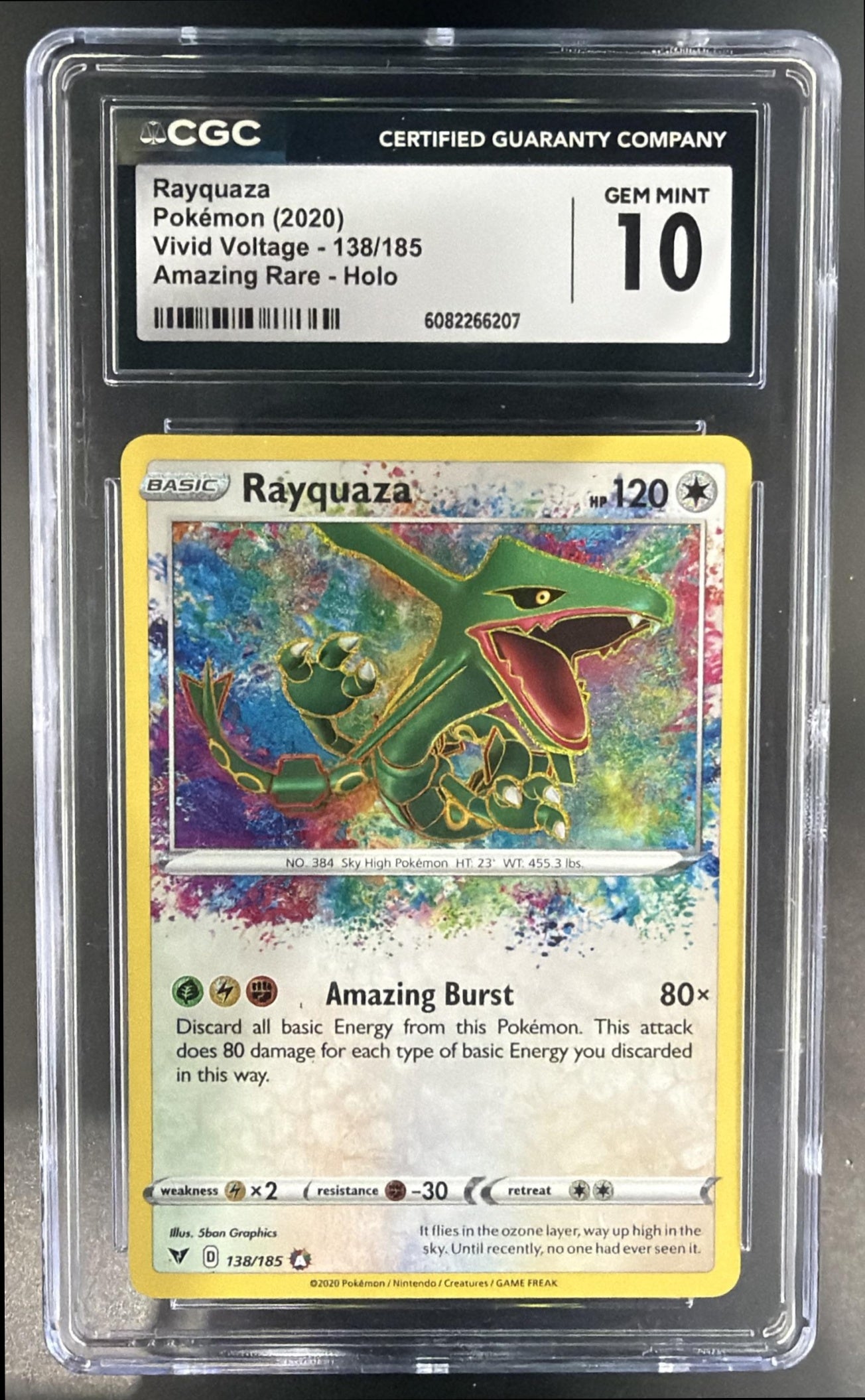 2020 Pokemon Sword & Shield Vivid Voltage Rayquaza #138/185 Amazing Rare CGC 10 — front