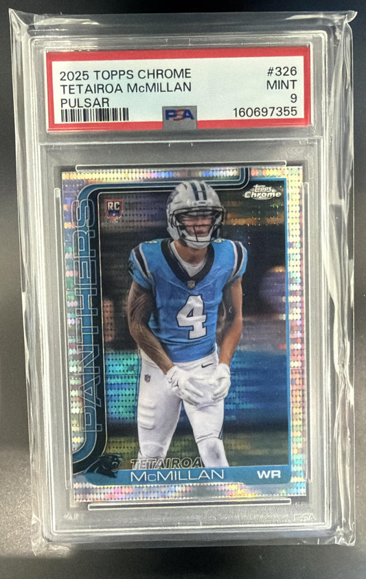 2025 Topps Chrome Tetairoa McMillan #326 Rookie Pulsar Refractor RC PSA 9 — front