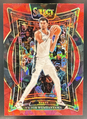2024-25 Panini Select Victor Wembanyama #9 Concourse Red Cracked Ice Prizm Spurs