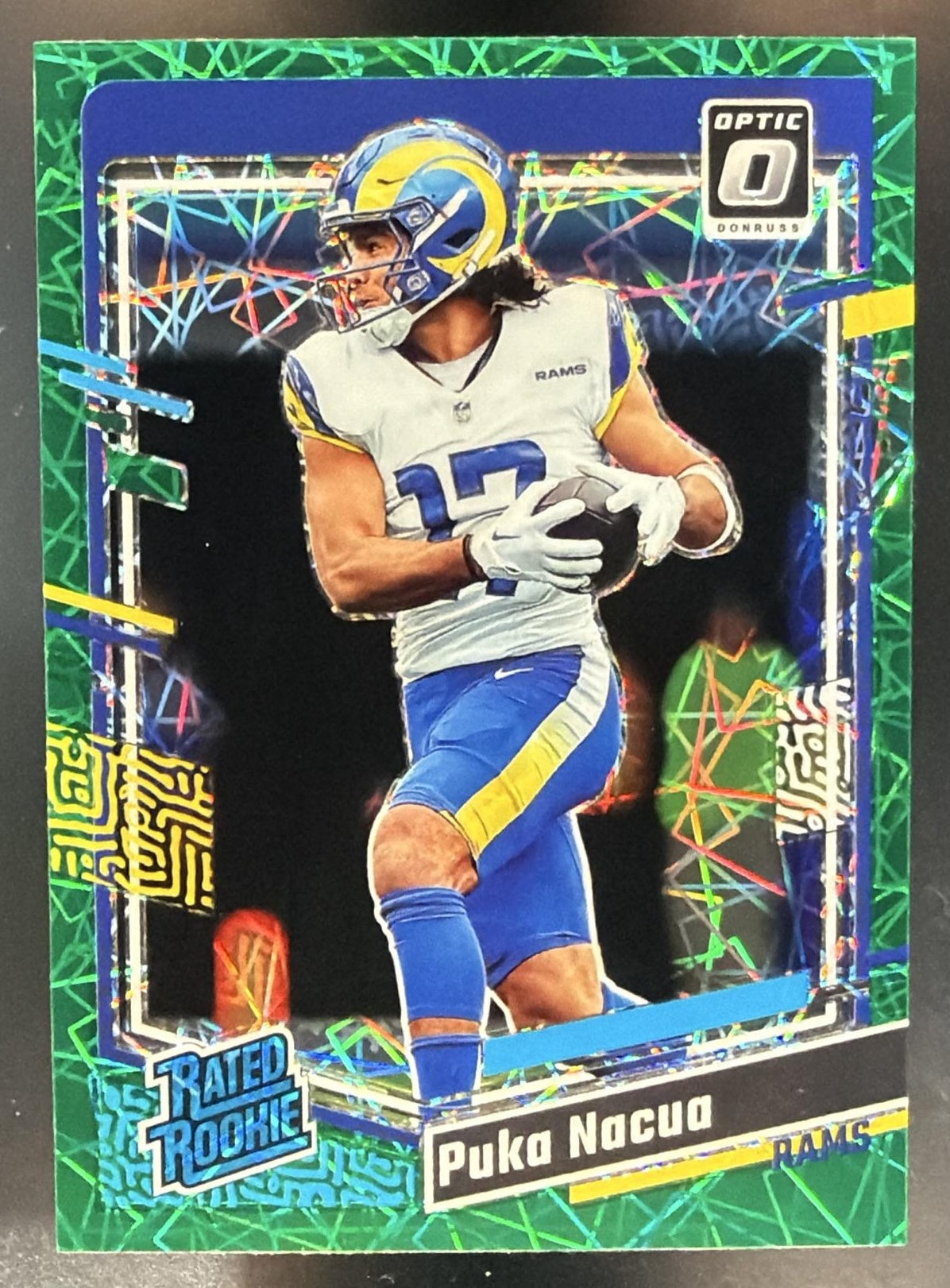2023 Panini Donruss Optic Puka Nacua #238 Green Velocity Prizm RC Rated Rookie — front