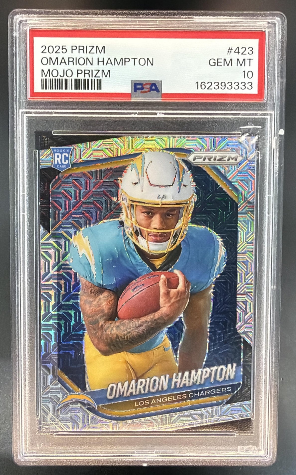2025 Panini Prizm Omarion Hampton #423 Rookie Variations Mojo /25 PSA 10 — front