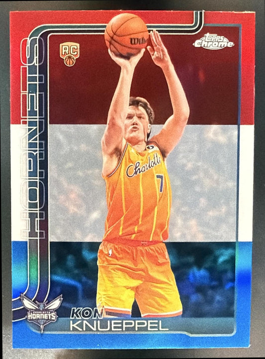 2025 Topps Chrome Update Kon Knueppel #154 Red White and Blue Refractor RC — front