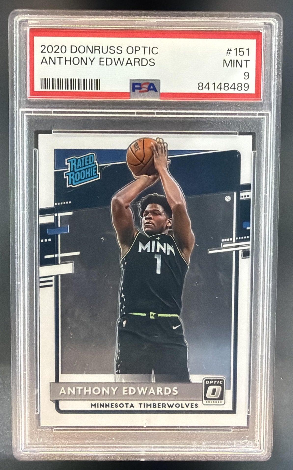 2020-21 Panini Donruss Optic Anthony Edwards #151 RC Timberwolves PSA 9 — front