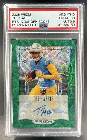 2025 Panini Select Tre Harris Rookie Signatures Green Scope /75 Auto PSA 10