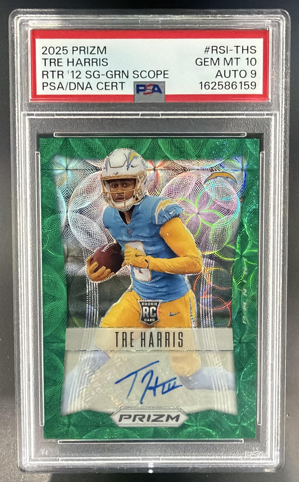 2025 Panini Select Tre Harris Rookie Signatures Green Scope /75 Auto PSA 10 — front