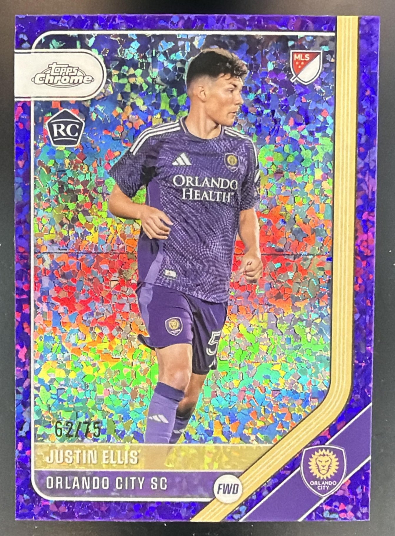 2026 Topps Chrome MLS Justin Ellis #155 Purple Mini-Diamond Refractor /75 RC — front
