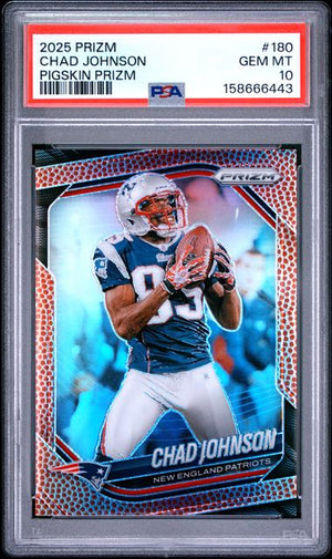 2025 PANINI PRIZM #180 CHAD JOHNSON PIGSKIN PRIZM /180 PSA 10