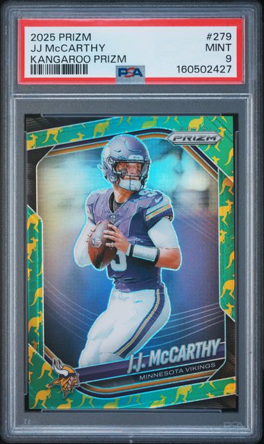 2025 PANINI PRIZM #279 JJ McCARTHY KANGAROO PRIZM /61 PSA 9
