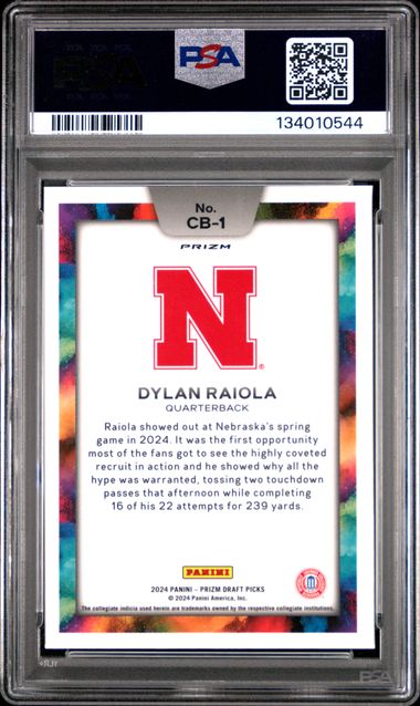 2024 PANINI PRIZM DRAFT PICKS BLACK COLOR BLAST #CB1 DYLAN RAIOLA PSA 9