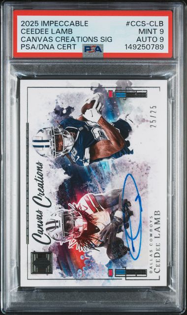 2025 PANINI IMPECCABLE CANVAS CREATIONS CEEDEE LAMB AUTO 25/25 PSA 9