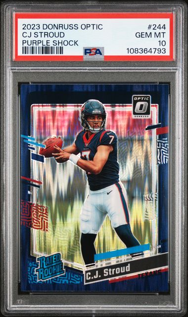 2023 PANINI DONRUSS OPTIC #244 CJ STROUD PURPLE SHOCK ROOKIE PSA 10