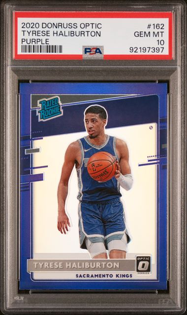 2020 PANINI DONRUSS OPTIC #162 TYRESE HALIBURTON PURPLE ROOKIE PSA 10