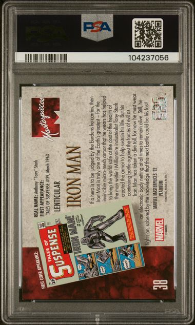 2024 UPPER DECK MARVEL MASTERPIECES '92 PLATINUM LENTICULAR #38 IRON MAN PSA 9