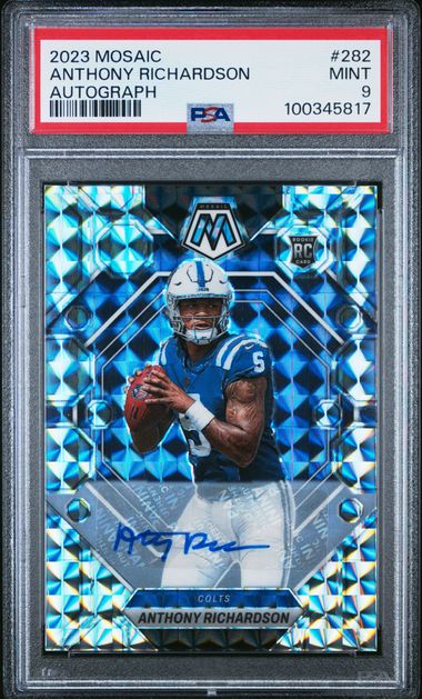 ANTHONY RICHARDSON 2023 MOSAIC ROOKIE SILVER MOSAIC PRIZM RC AUTO PSA 9