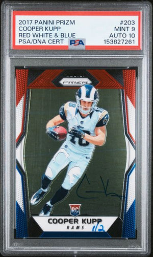 2017 PANINI PRIZM #203 COOPER KUPP RED WHITE & BLUE AUTO PSA 9 AUTO 10